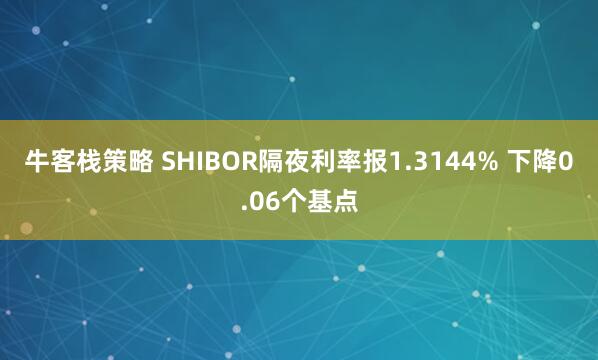 牛客栈策略 SHIBOR隔夜利率报1.3144% 下降0.06个基点